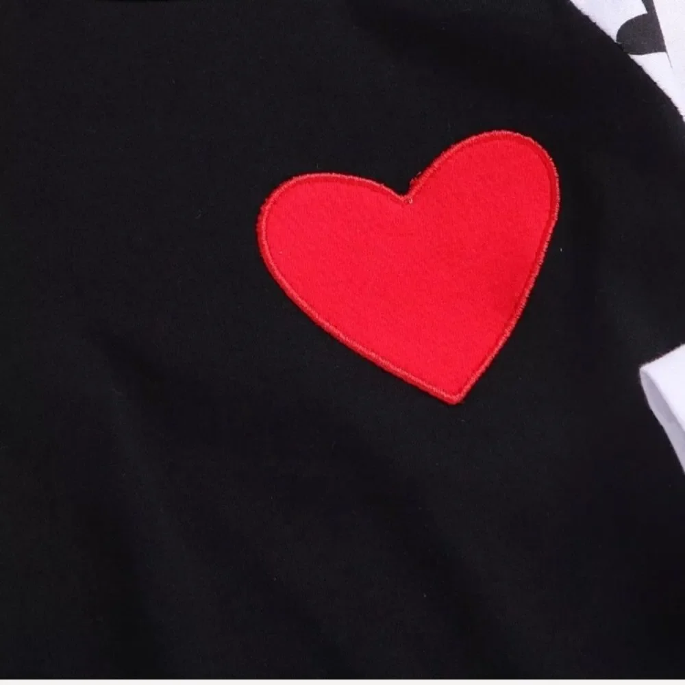 Infant Valentine Two Piece Set XOXO Hugs and Kisses Black White Red Heart Outfit